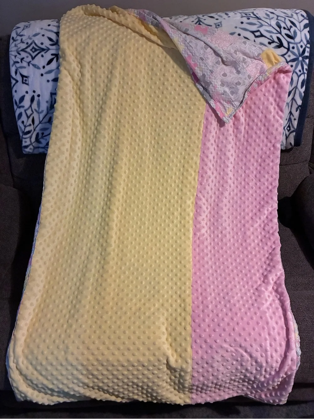 Baby Quilted Blanket in Pink, Gray & Yellow - Soft Nursery Quilt